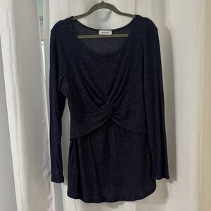Gilli Navy Twist-Front Long Sleeve Blouse